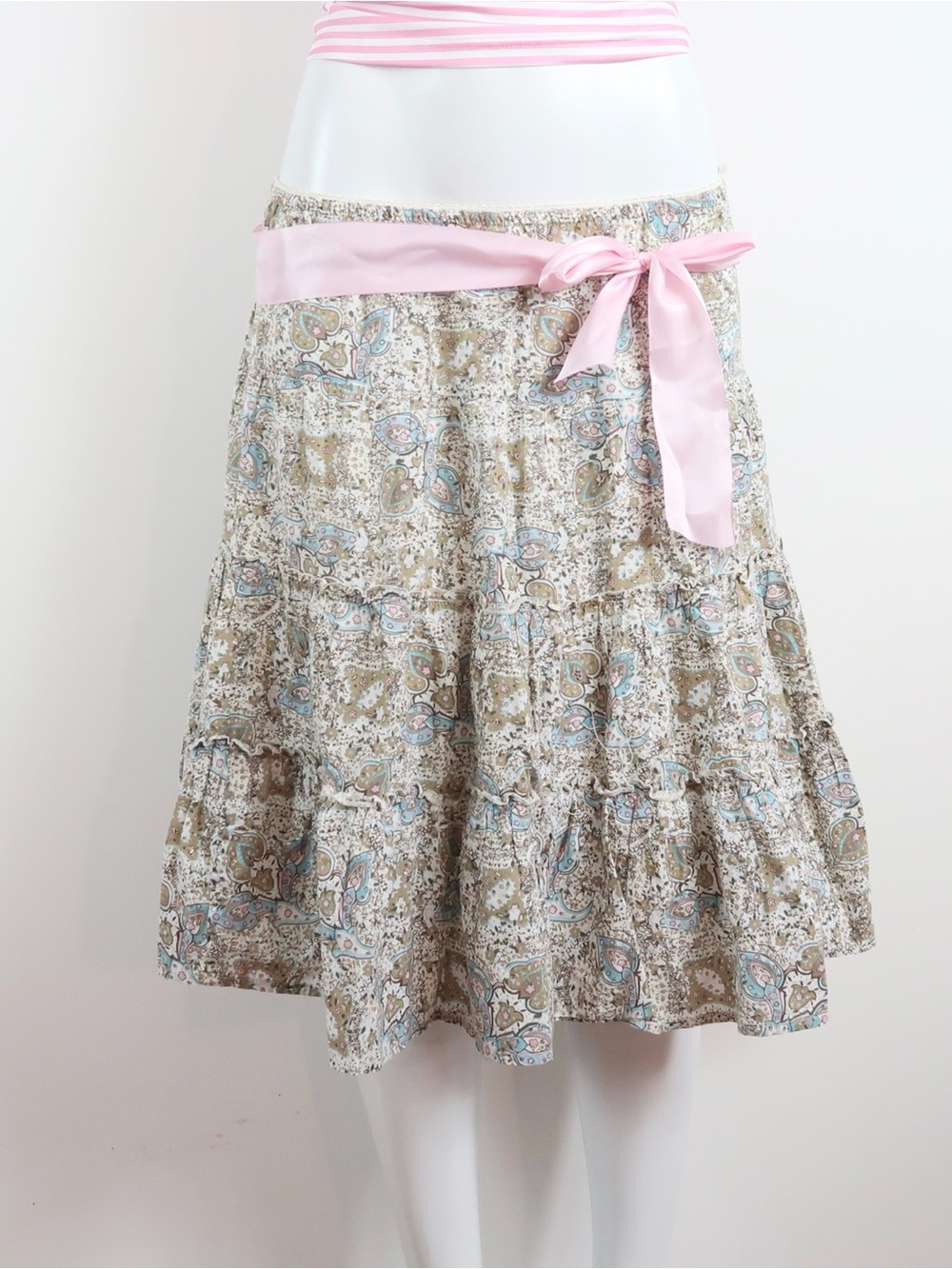 2000s fairycore Women’s Floral Tiered Skirt with Pink Waist Sash